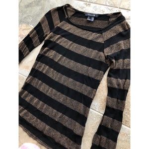 Forever 21 Long-sleeved Metallic Striped Shirt